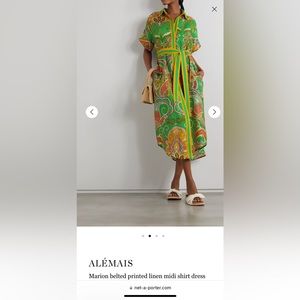 ALEMAIS Marion belted printed linen midi shirt dress UK12